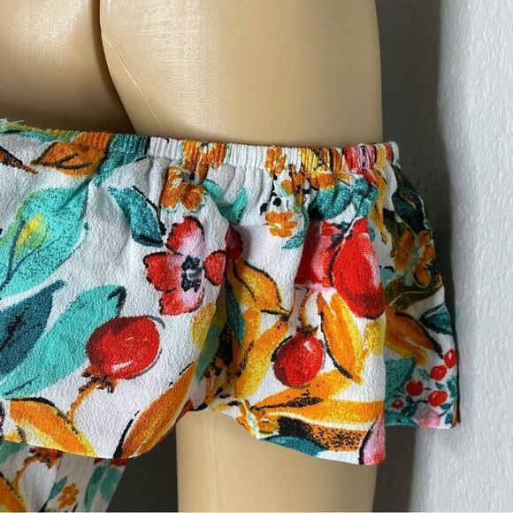 Forever 21 Watercolor Skater Floral Mini Dress Off Shoulder Green Red White L - Picture 4 of 13